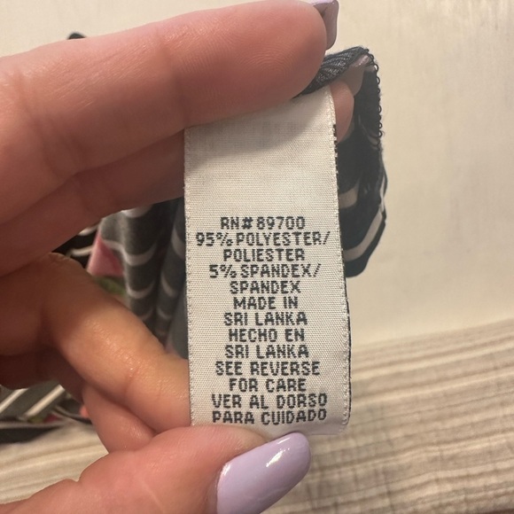 Madison Leigh Petite 12P Striped Floral Dress Black White Pink Cap Sleeve - Picture 5 of 9